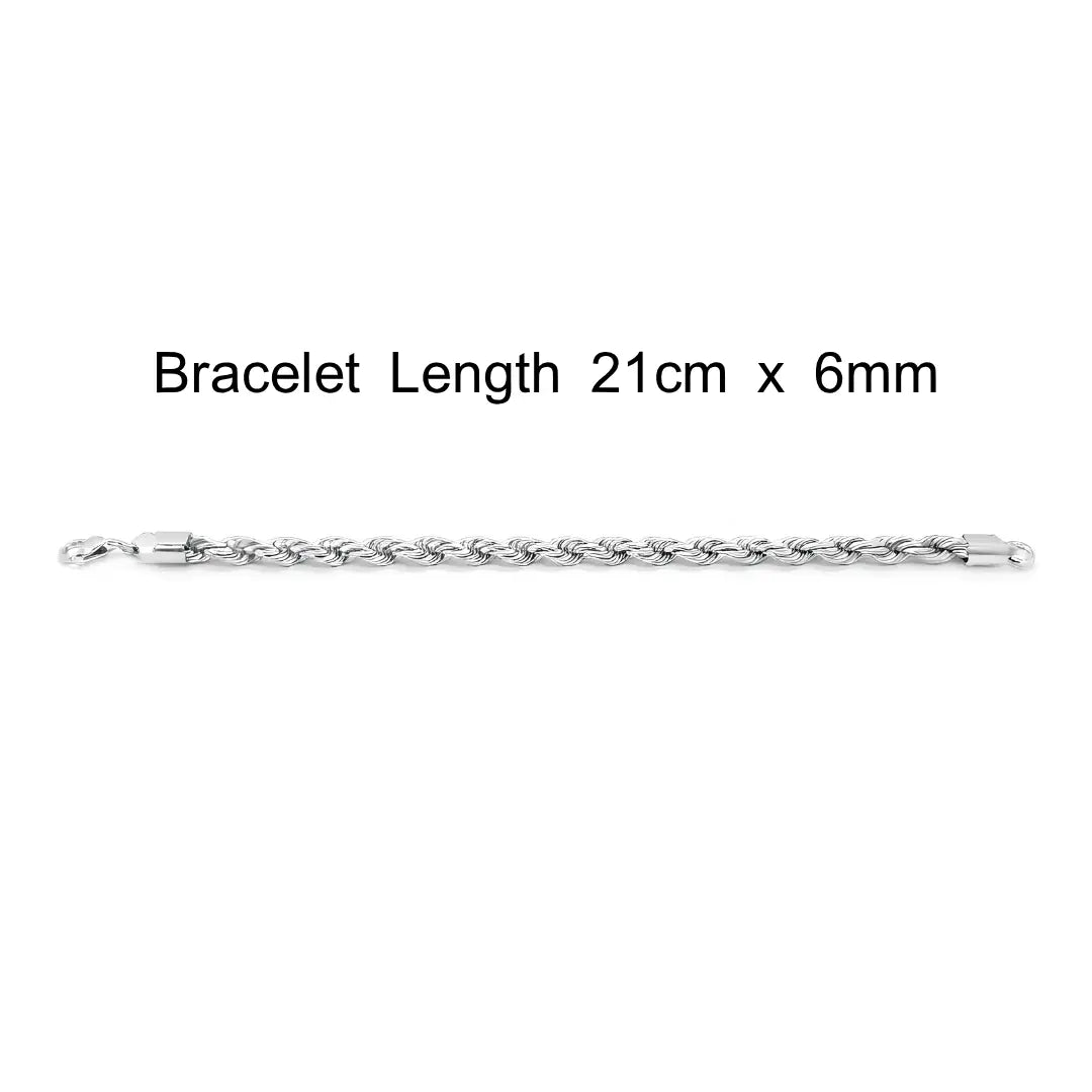 Silver Rope Chain Bracelet – 21cm 6mm Twisted Spiral Link Bracelet with Lobster Clasp for Men